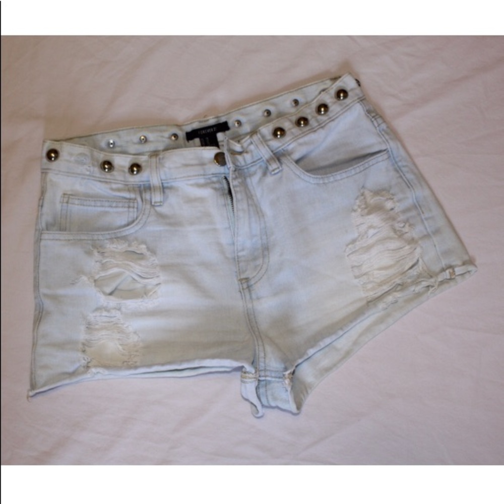 Blue jean denim shorts with studs